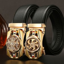 Men's Ratchet Belt Automatic Buckle Belts Black Leather Dress Belts One Size 47"