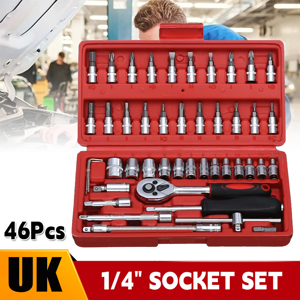 Car Mechanic Tools 53Pcs 1/4" Inch Drive Ratchet Metric Socket Wrench