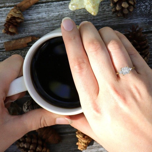 2.4 PR Trillion 3 stone Moissanite Classic Bridal Statement Ring 14k Yellow Gold - Picture 6 of 11