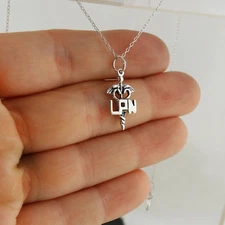 LPN Caduceus Charm Necklac- 925 Sterling Silver Licensed Practical Nurse Medical