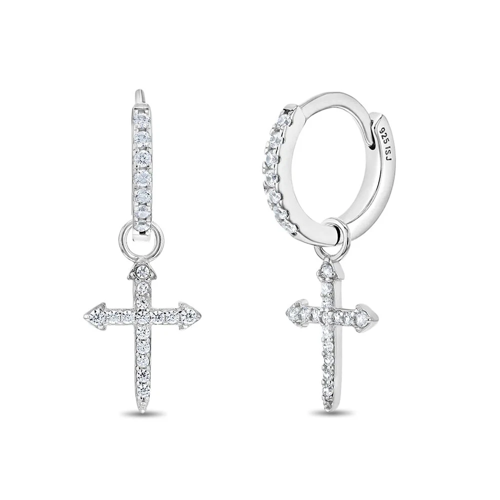 Sterling silver cross dangle earrings deals
