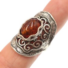 Or Paz Israel Sterling Silver and Amber Organic open-Work Large Ring Size 8
