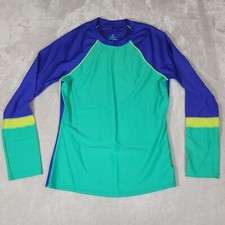 Prana Rash Guard Top Womens Medium Green Purple Yellow Swim Beach Surf Boating