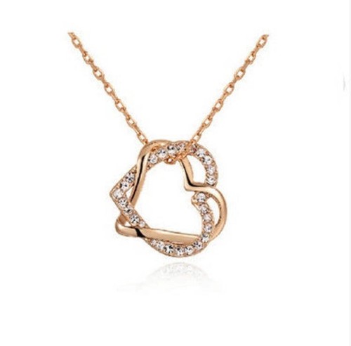 Yiwu Fashion Jewelry Factory Jewelry Customized Double Diamond Heart Necklace Ea - Picture 2 of 7