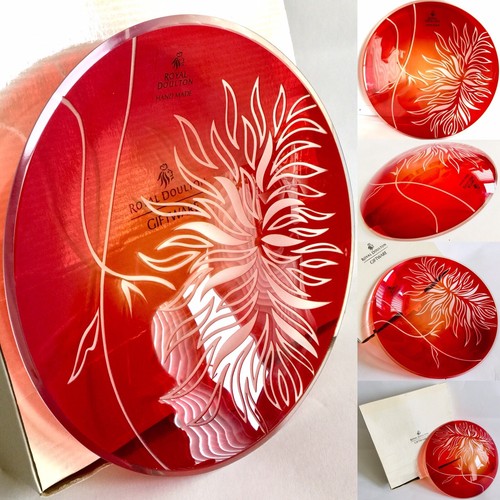 Superb Rare Boxed Signed Royal Doulton Ruby Red Cut Crystal 8”/20cm Dish (400g)