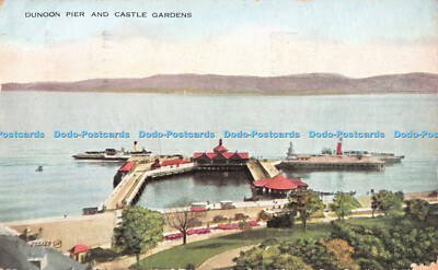 R497365 Dunoon Pier and Castle Gardens Valentine Valesque 1935