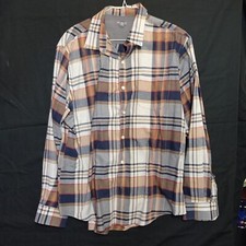 Men's Van Heusen Dress Shirt 17 17 1/2 Size L Plaid Stripes Long Sleeve