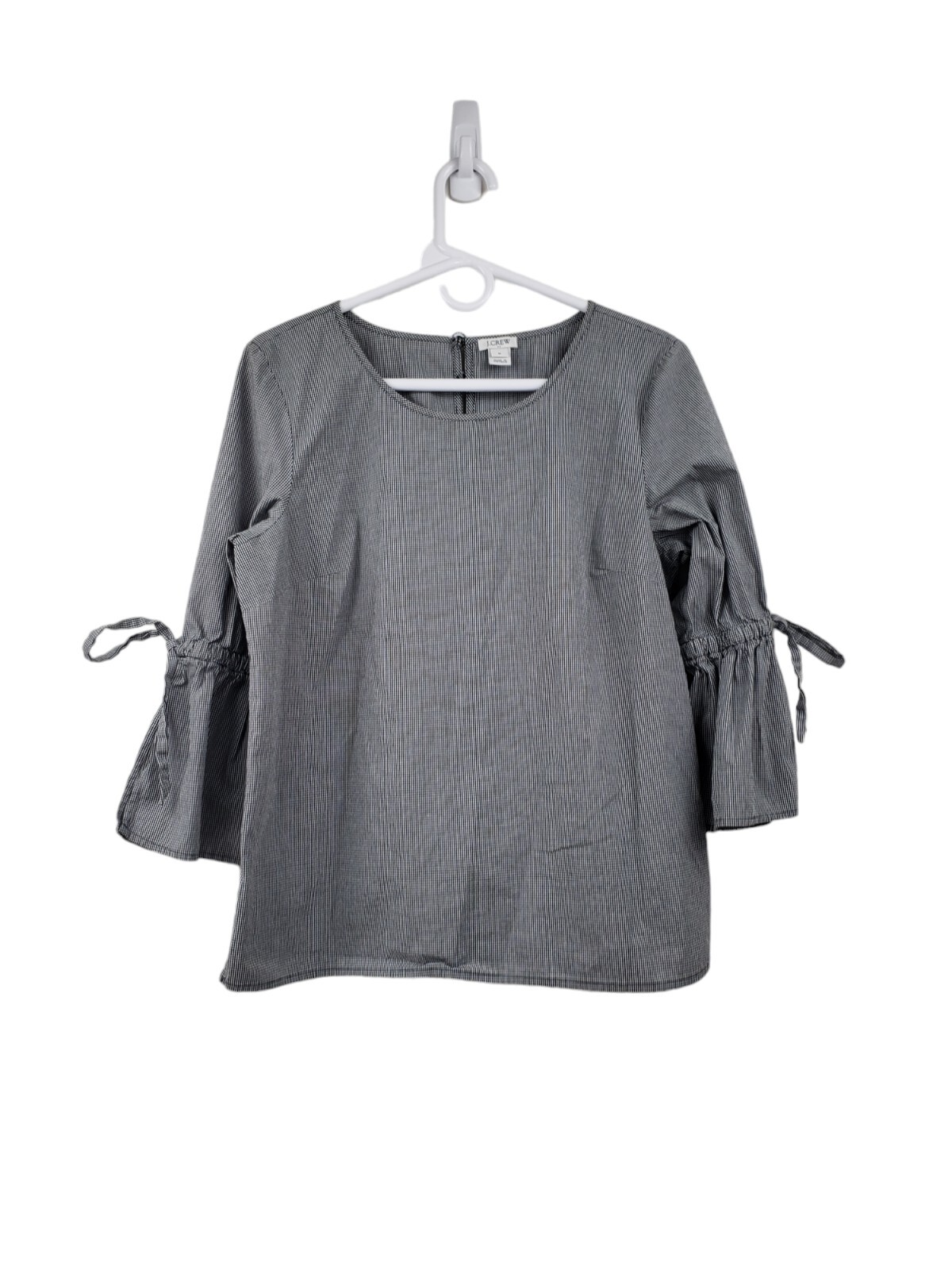 J. Crew Gingham Plaid Puff Sleeve Top Size Medium Black and White