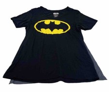 Batman Boys T Shirt Black Gray With Attached Cape DC Comics s16 Logo, Size Large