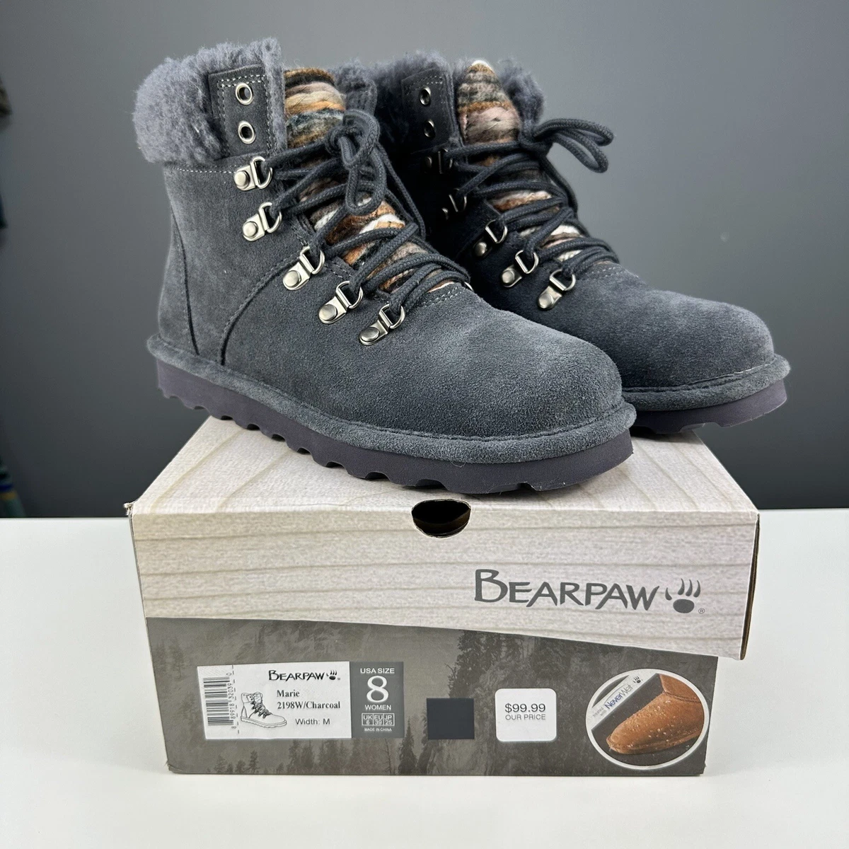 Bearpaw Marie 2198W Charcoal Boots Women s 8 Gray Suede Leather