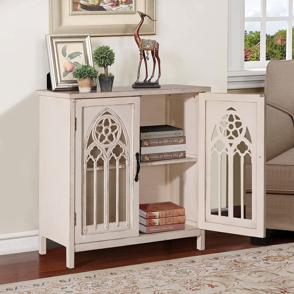 2 Doors Storage Cabinet Hollow-Carved Retro Buffet Sideboard 2 Doors Storage Cabinet Hollow-Carved Retro Buffet Sideboard