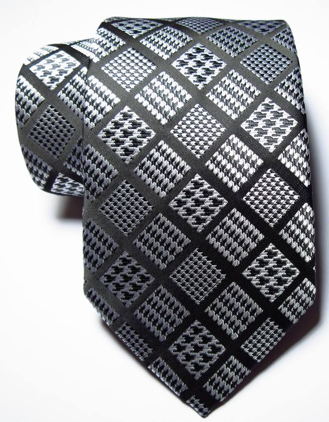 New Classic Checks Black White JACQUARD WOVEN 100% Silk New Classic Checks Black White JACQUARD WOVEN 100% Silk
