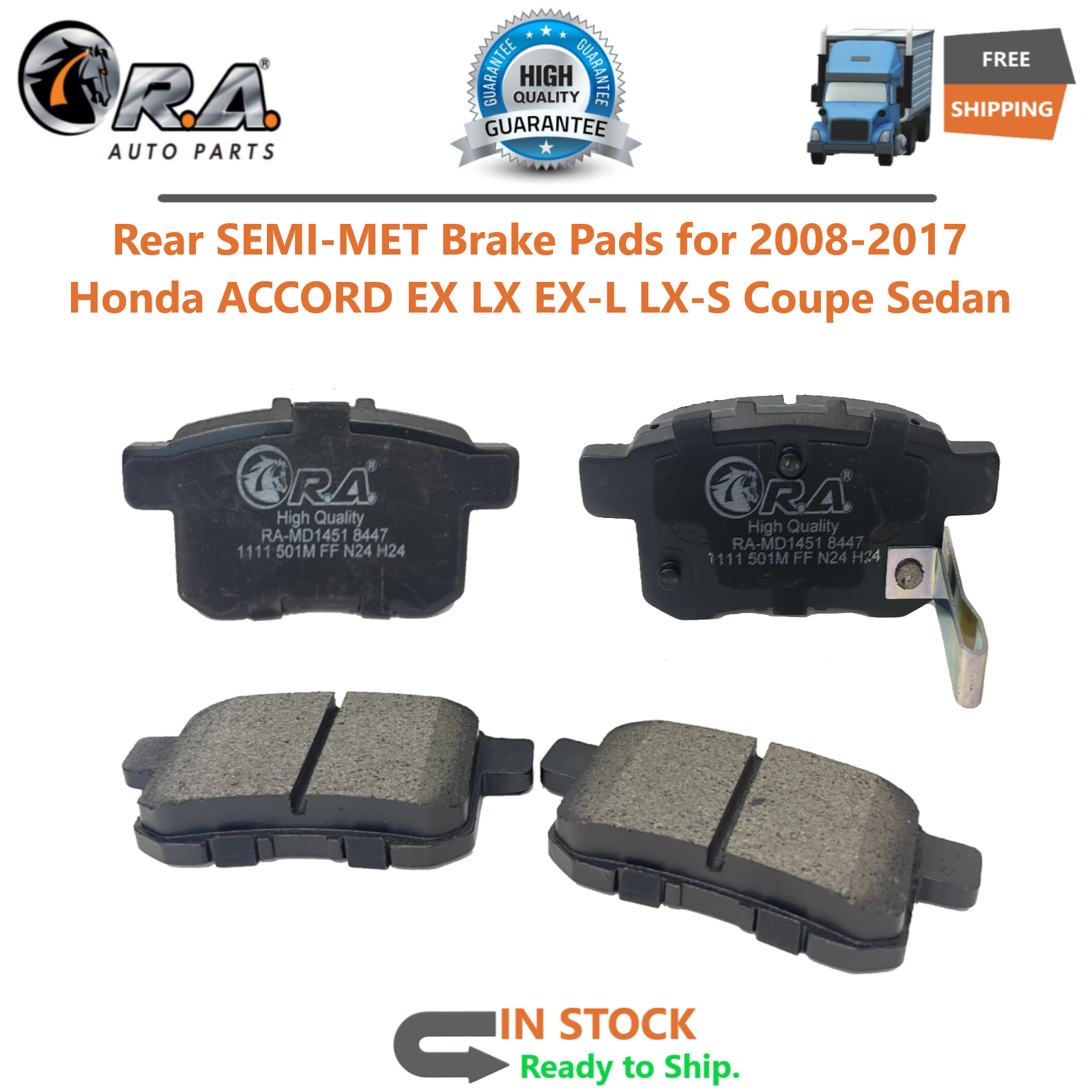 Rear SEMI-MET Brake Pads for 2008-2017 Honda ACCORD EX LX EX-L LX-S Coupe Sedan