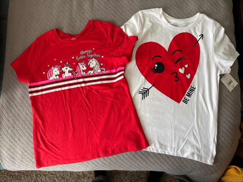 TWO Girls Valentine’s Day Shirts- Size XL 14/16- New & EUC- FAST SHIPPING