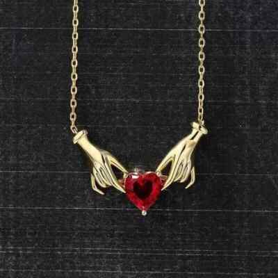 3Ct Heart Cut Lab-Created Red Garnet Women Pendant 14K Yellow Gold Plated Silver