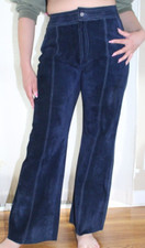 Vintage Francine by Jerry Feder Blue Suede Wide Leg Raw Hem Pants Women's 29"