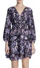 Amanda Uprichard 'Chelsea' ~ Black Print Silk Flare Versatile Dress L NEW $246