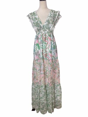 white christmas dresses Elegant Ruffled V-Neck Chiffon Patchwork Maxi Dress main image 0