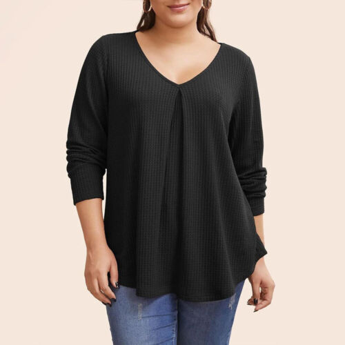 Plus Size Women V Neck Pullover Tops Long Sleeve Casual Loose Jumper T-shirt - Picture 15 of 21