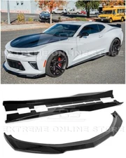 For 16-Up Camaro | ZL1 Style GLOSS BLACK Front Splitter Lip & Side Skirts Panel