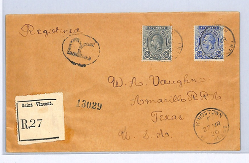 ST VINCENT KGV 2d Grey Cover Reg 1920 Amarillo Texas SG.110 Cat £38x3=£114+XW311 - Picture 2 of 14