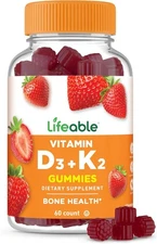 Lifeable Kids Vitamin D3 K2 Gummies | 1000iu D3 and K2 100mcg | Great Tasting...