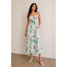 Old Navy Floral Linen Blend Midi Sun Dress Garden Party Cottagecore Picnic Small