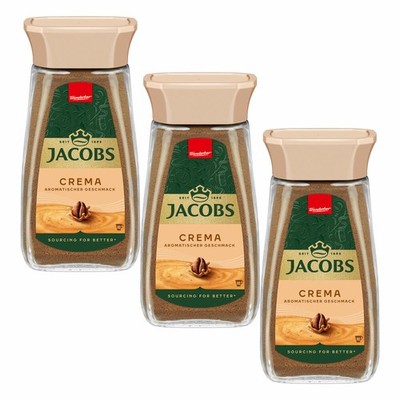 Jacobs Crema, Löslicher Kaffee, Instantkaffee, Löskaffee, Glas, 3 x 200 g