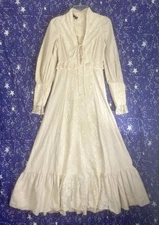 Vintage Boho Gunne Sax Prairie  Rustic Cotton Lace Ruffle Maxi Dress Bust 33”