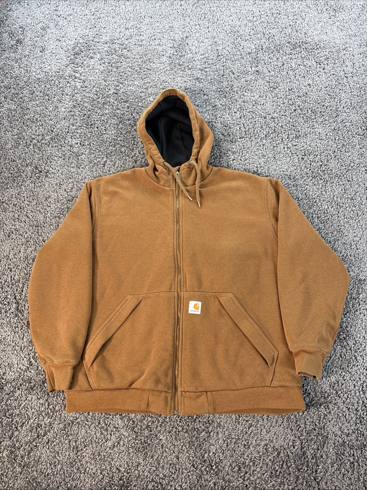 Carhartt Rain Defender Hoodie Mens L Orange Thermal Lined Zip 104078-B00