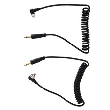 2pcs Universal 3.5mm To Male Flash PC Sync Cable Coiled Cord With Screw Lock For