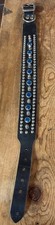 Black Leather Adjustable Spiked Studded Dog Collar 1.5 W 19 size Spikes Blue