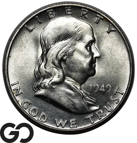 1949-D Franklin Half Dollar, Lustrous Gem BU++