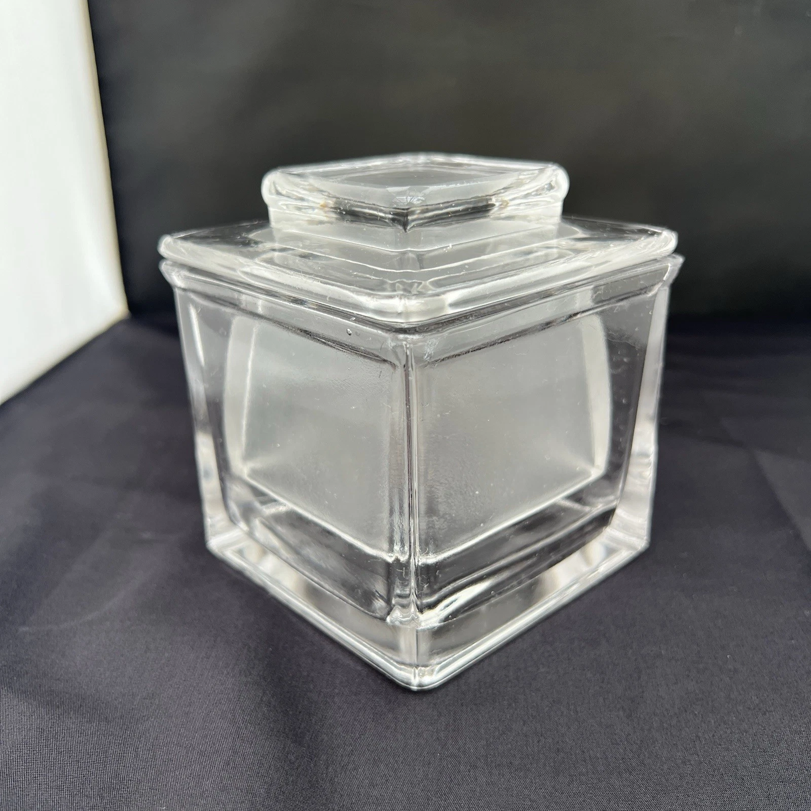 Vtg Glass Frosted Butter Bell Dish Keeper 2 Piece Square Butter Crock W Box