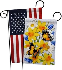 Butterflies Garden Flag Spring Bugs Frogs Bee Yard Banner Double-Sided USA Made