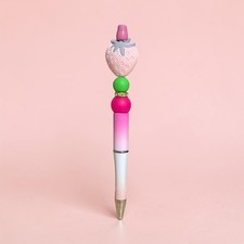Strawberry Beaded Pen Cute Pink Silicone Bead Ballpoint Pen Handmade Gift