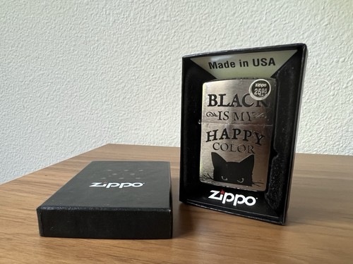 Zippo Windproof Metal Design Fire Lighter - Cat- Black Is My Happy Color NIB - Picture 3 of 5