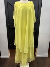 70s style VTG Yellow Chiffon Maxi Dress Flutter Sleeves Caftan Flowy Handmade