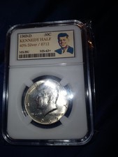 1969-D / KENNEDY HALF - JFK 50C [KEEPSAKE SLAB] (40% SILVER) BU/MS+ UNCIRCULATED
