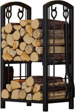 Fire Beauty Fireplace Firewood Log Rack 5-Piece Storage Logs Holder with Tools S