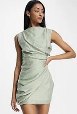 ASOS DESIGN Drape Mini Dress Wrap Skirt Size 8 Ruched Sage Green Cocktail Party