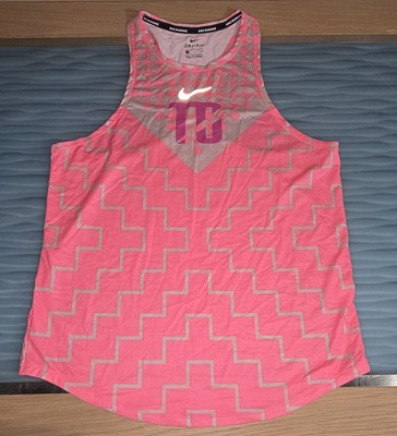 Nike Dri-Fit Running Tank Top Small TG Pink Reflective Logo Geometric Pattern