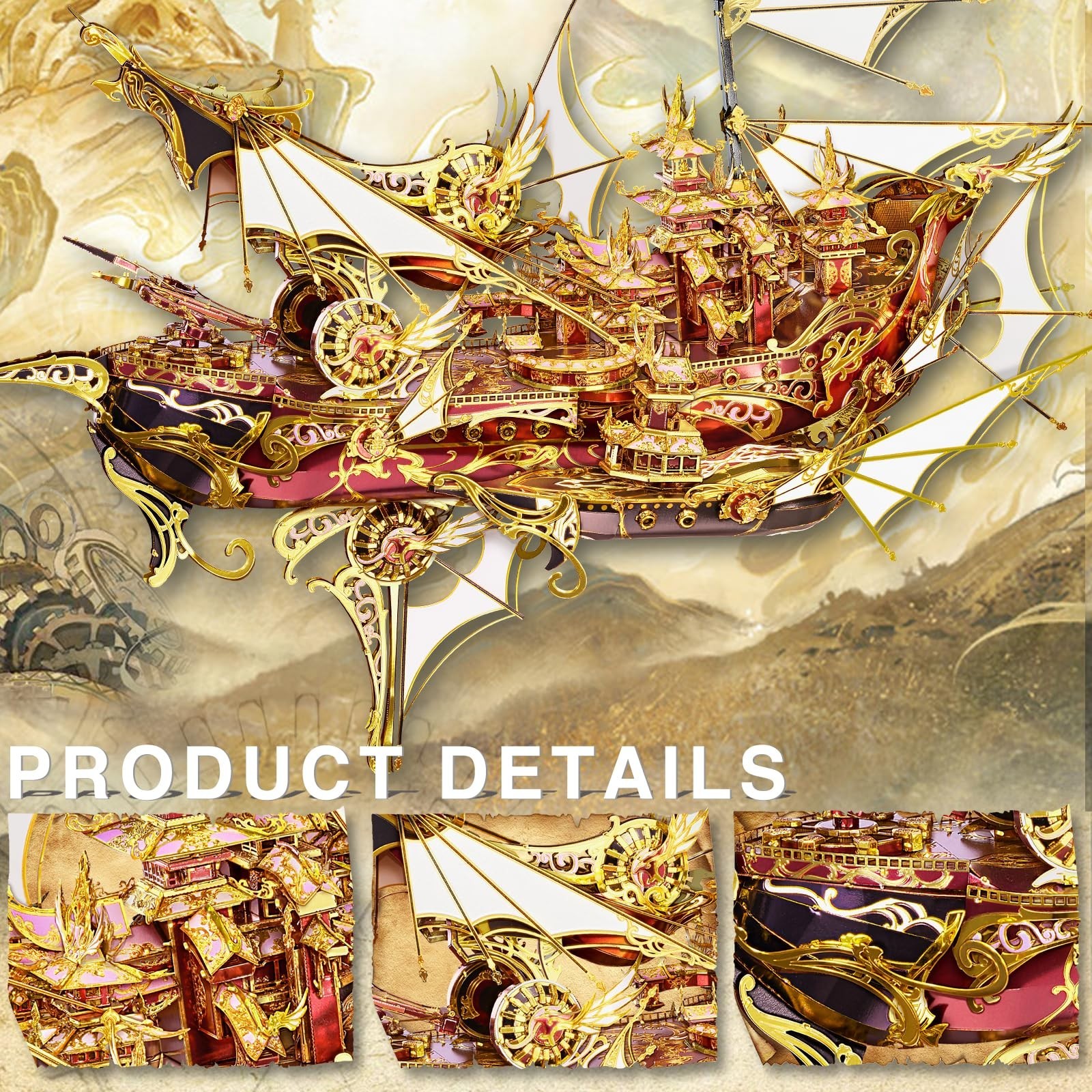 Piececool 3D Metal Puzzles, Nine Heavens Boat Models Kits to Build for Adults...