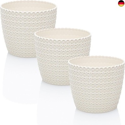 RIBA Blumentopf Set 3 x 14 cm - Creme-weiß - bruchsichere Blumentöpfe aus P