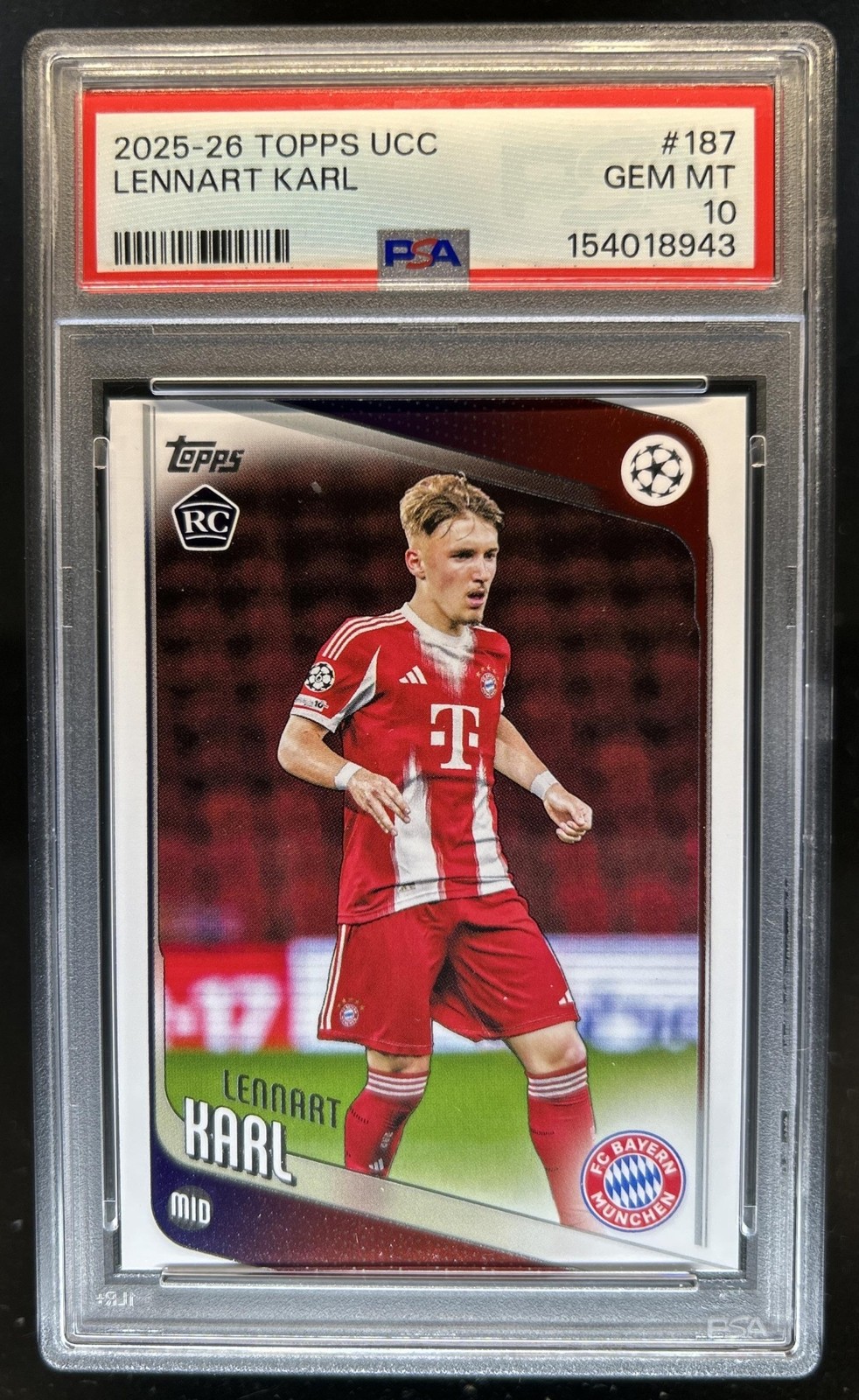 2025-26 Topps UEFA Lennart Karl RC Rookie #187 Bayern Munchen PSA 10 GEM MINT