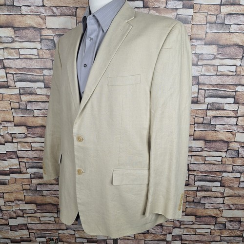 Calvin Klein 2 Piece Suit Mens 44R 36X29 Beige Ivory Double Vented Linen - Picture 5 of 13