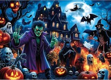 Halloween 1000-Piece Jigsaw Puzzle   Haunted House Monsters Scene 27x19 Inch