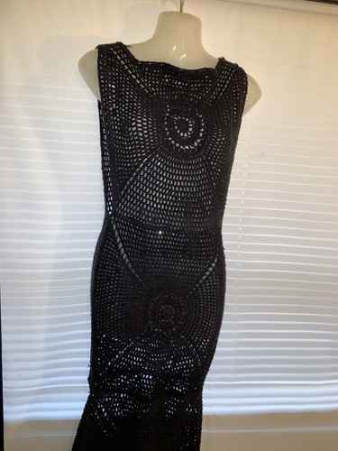 Frankies Bikinis Veronica Cover Up Black Crochet Knit Sleeveless Dress Large