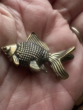 Lovely Detailed Miniature Small Solid Brass Goldfish Fish Figurine Ornament 