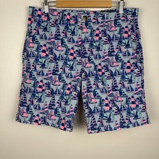 Vineyard Vines Mens 9" Sailboats Breaker Shorts Sz 34 Blue Stretch Beach Novelty
